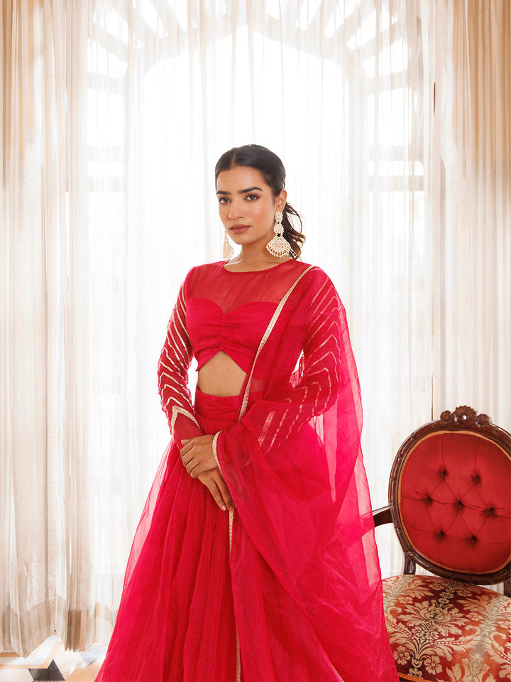 Dil Sharifa Hot Pink Organza Lehenga Set BY RAGAVI