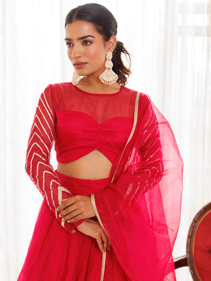 Dil Sharifa Hot Pink Organza Lehenga Set BY RAGAVI