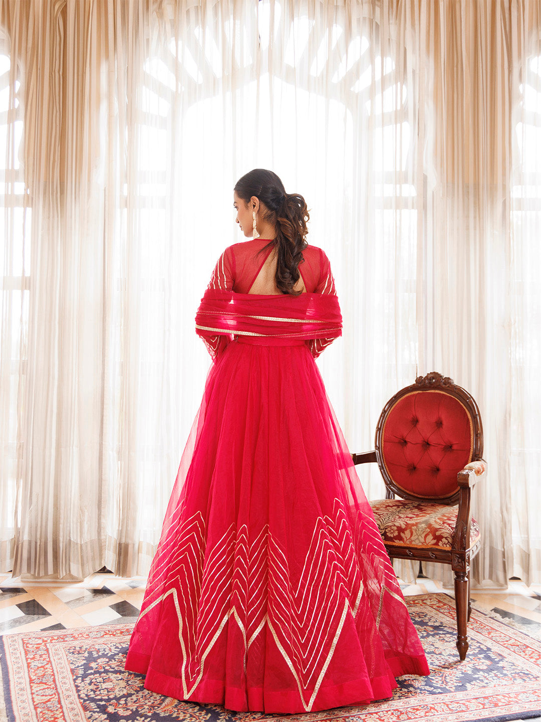 Dil Sharifa Hot Pink Organza Lehenga Set BY RAGAVI