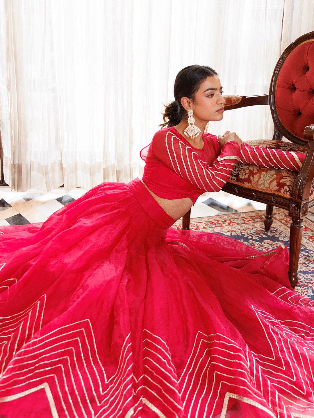 Dil Sharifa Hot Pink Organza Lehenga Set BY RAGAVI