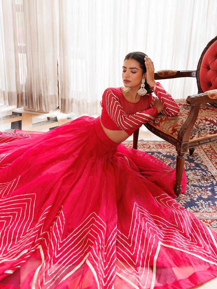 Dil Sharifa Hot Pink Organza Lehenga Set BY RAGAVI