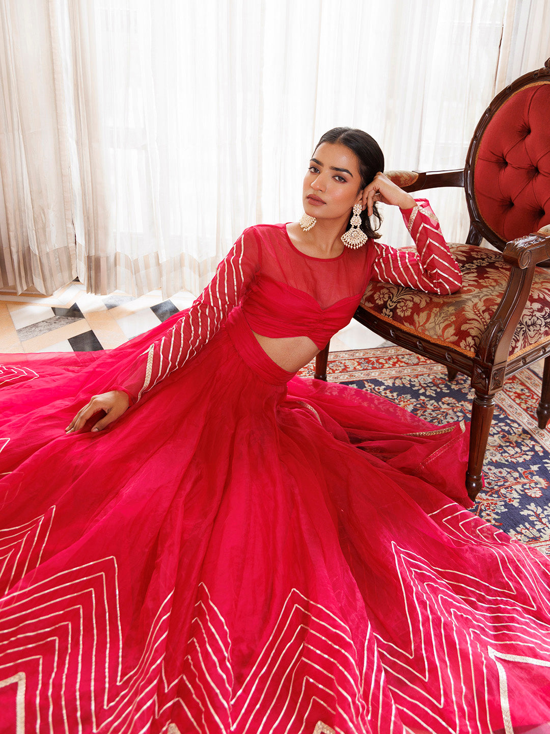 Dil Sharifa Hot Pink Organza Lehenga Set BY RAGAVI