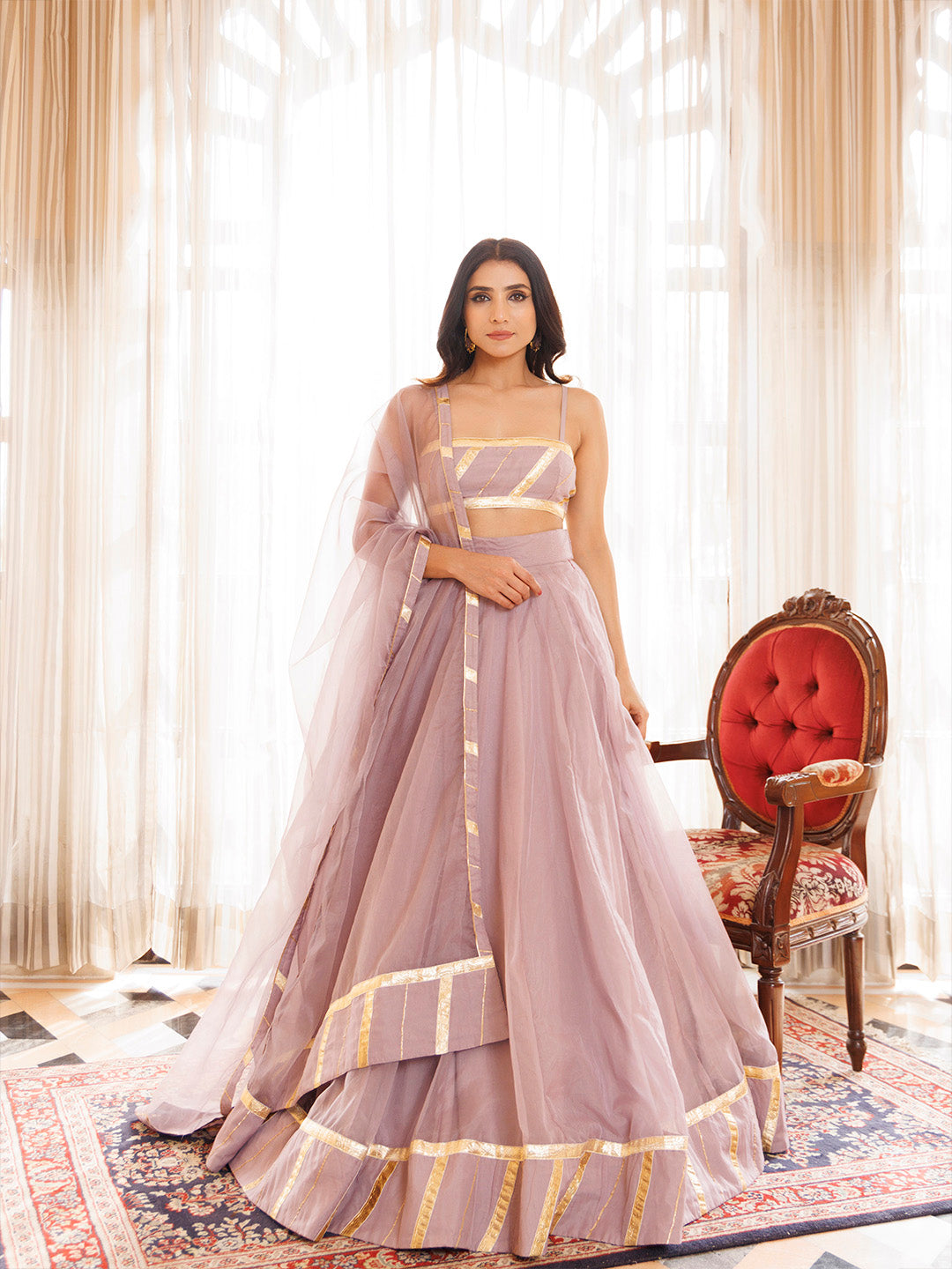 Lilac Ash Lehenga Set BY RAGAVI