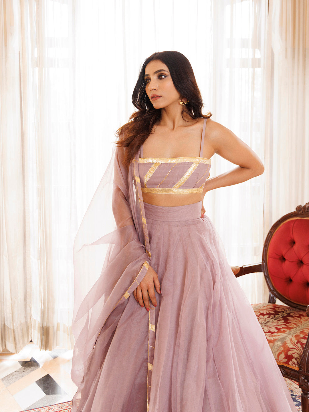 Lilac Ash Lehenga Set BY RAGAVI