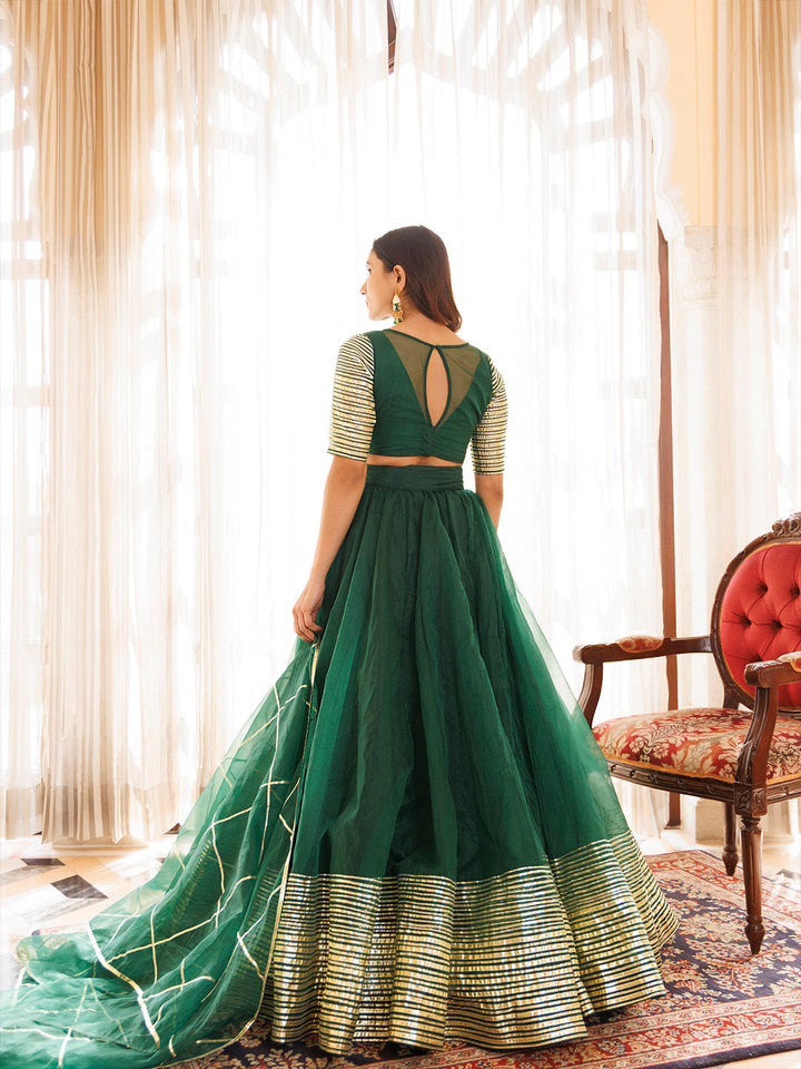 Emerald Green Organza Lehenga Set BY RAGAVI