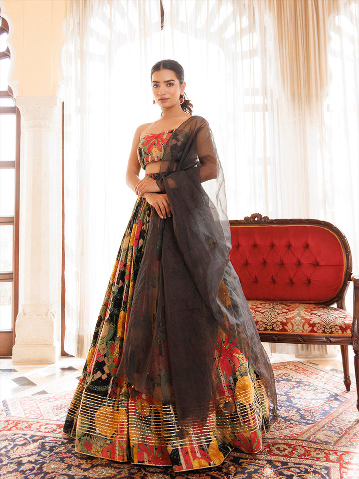 Black Gables Printed Cotton Lehenga Set BY RAGAVI