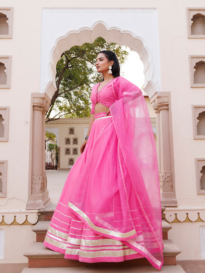 Pink Handwork Cotton Lehenga Set BY RAGAVI