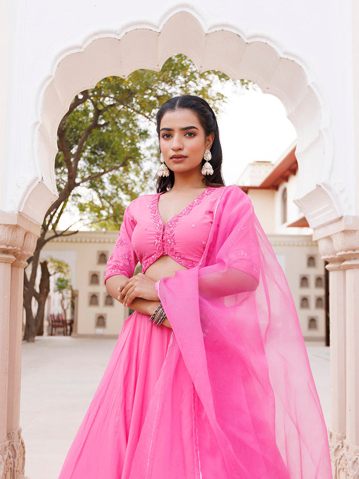 Pink Handwork Cotton Lehenga Set BY RAGAVI