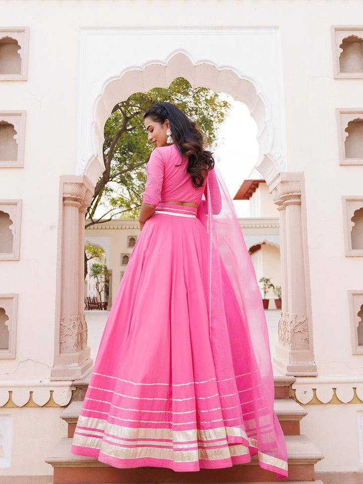 Pink Handwork Cotton Lehenga Set BY RAGAVI