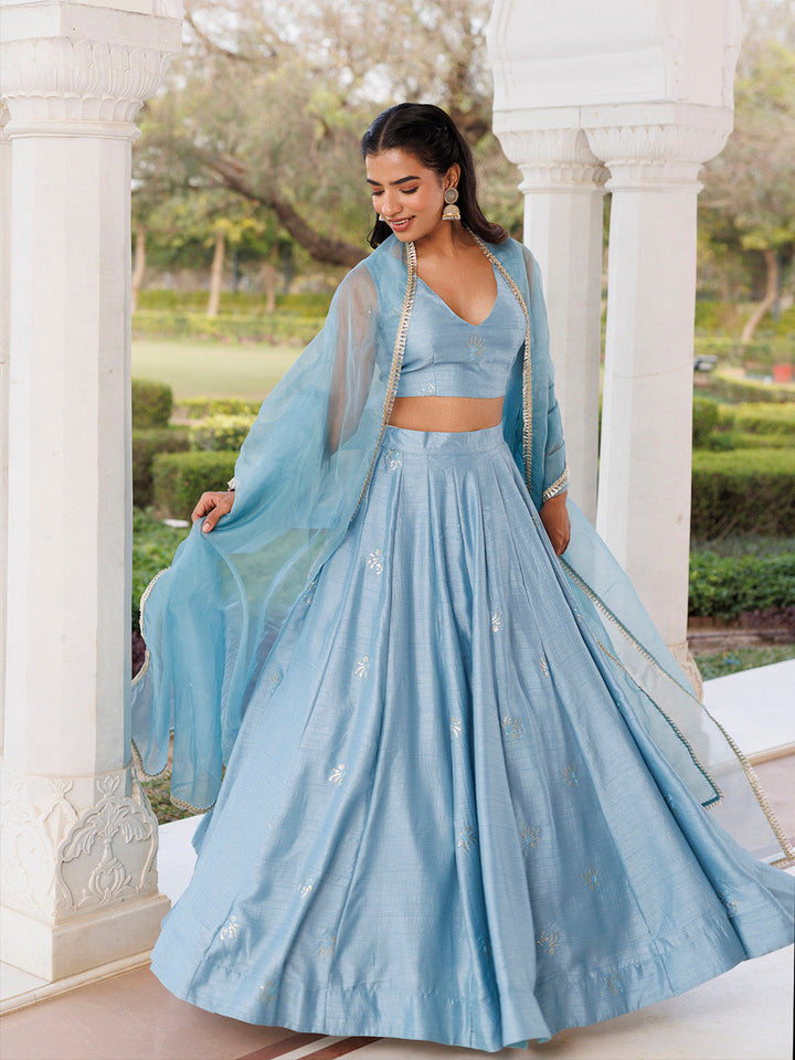 Coastal Blue Lehenga Set BY RAGAVI