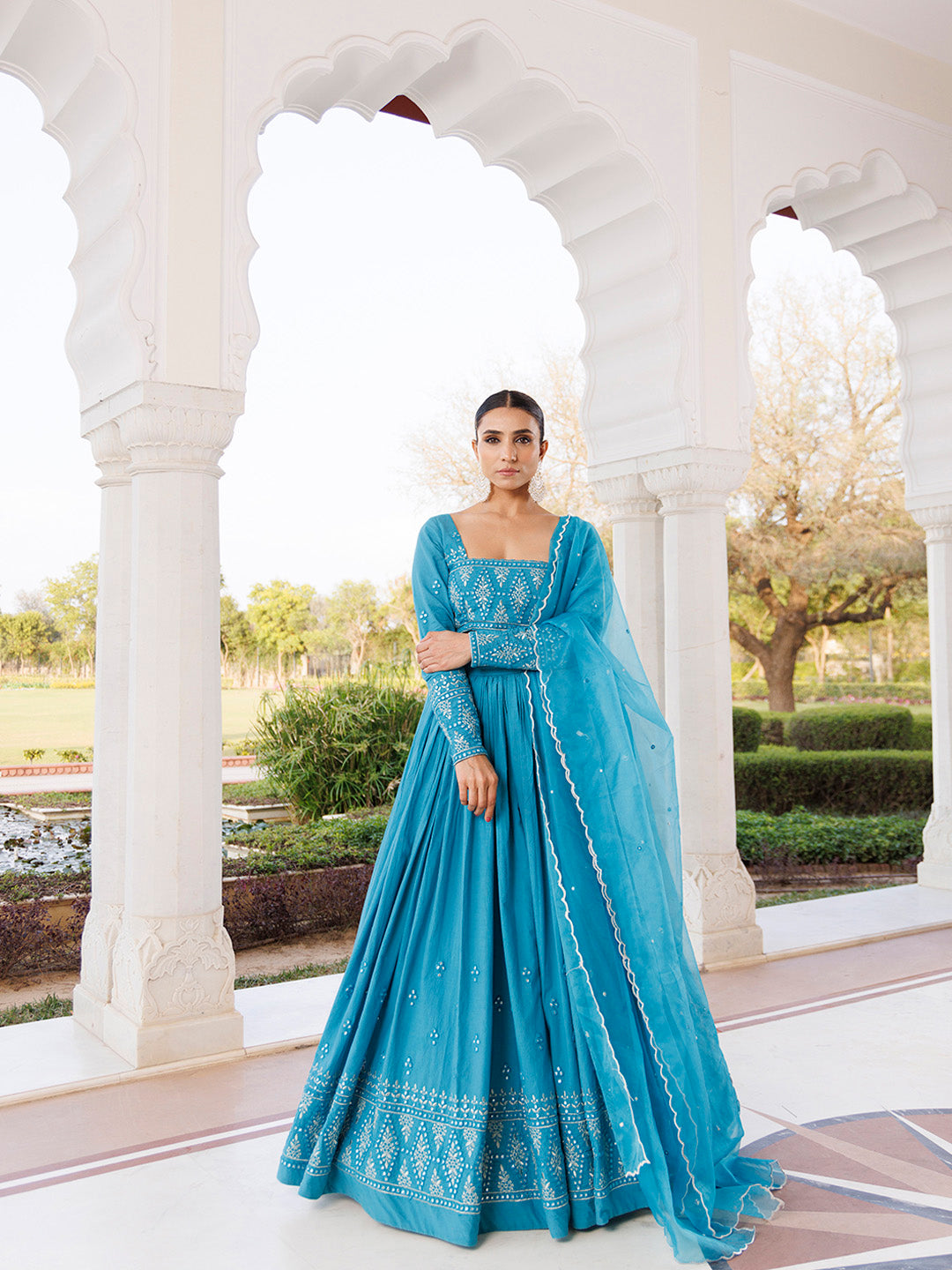 Heaven Mist Blue Cotton Lehenga Set BY RAGAVI