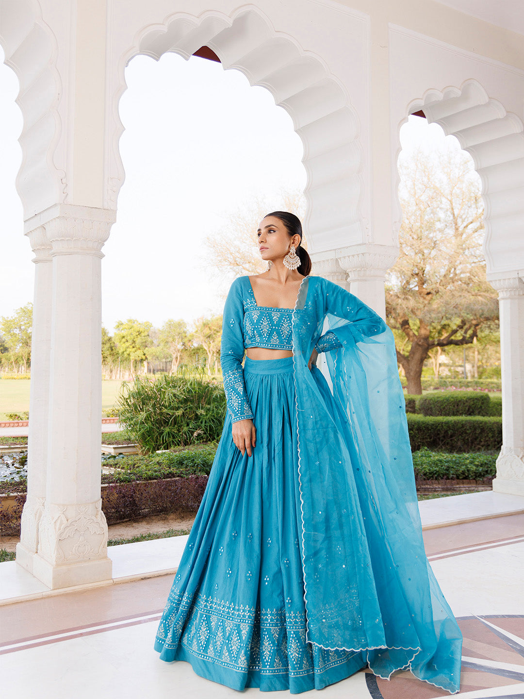 Heaven Mist Blue Cotton Lehenga Set BY RAGAVI