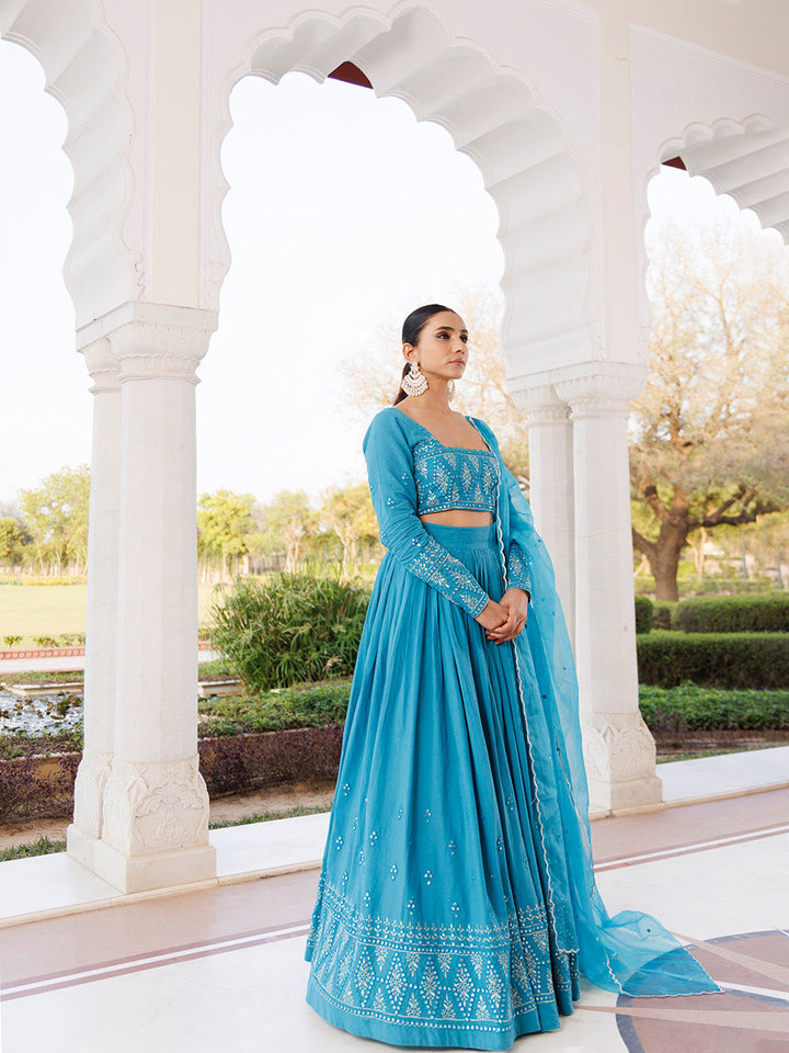 Heaven Mist Blue Cotton Lehenga Set BY RAGAVI