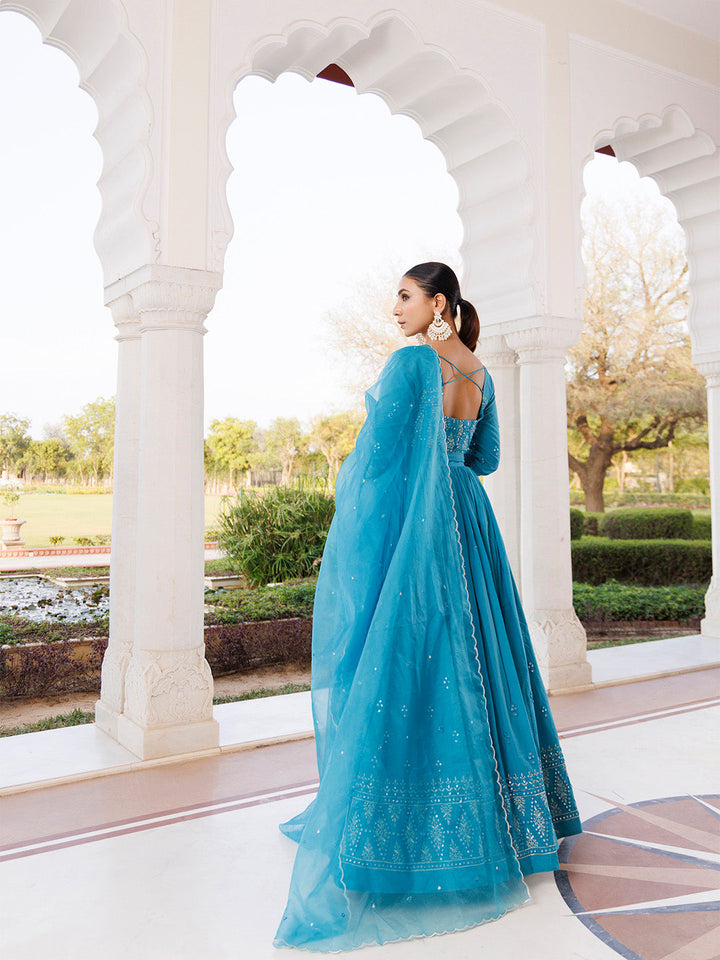 Heaven Mist Blue Cotton Lehenga Set BY RAGAVI