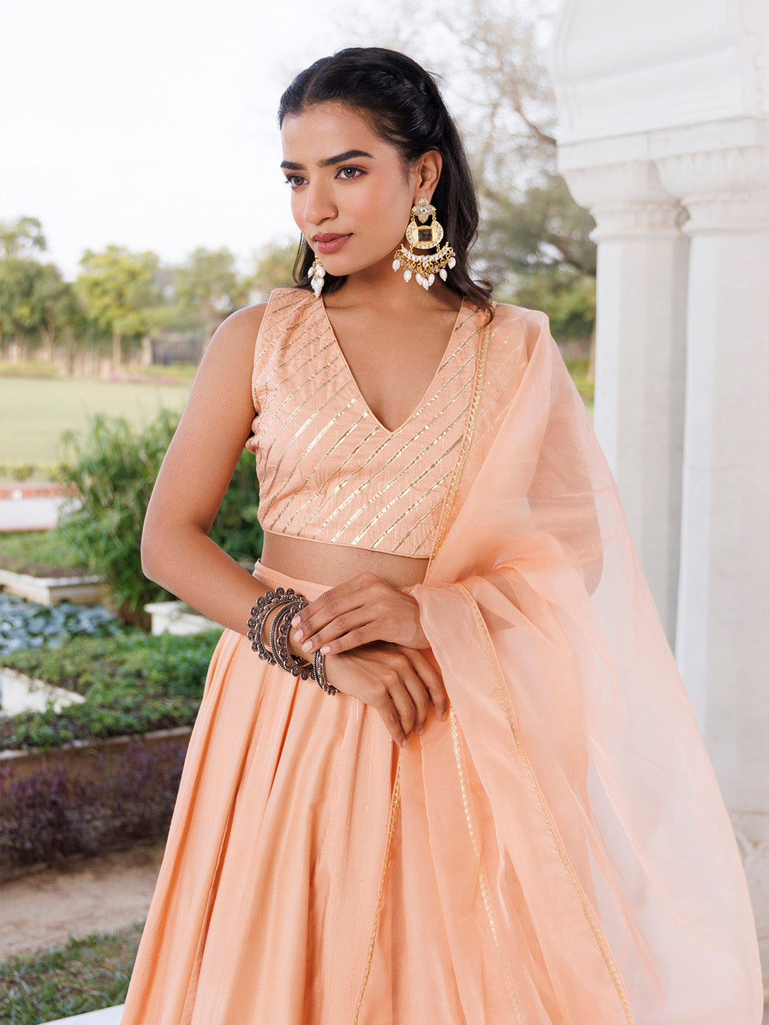 Coral Sand Silk Lehenga Set BY RAGAVI