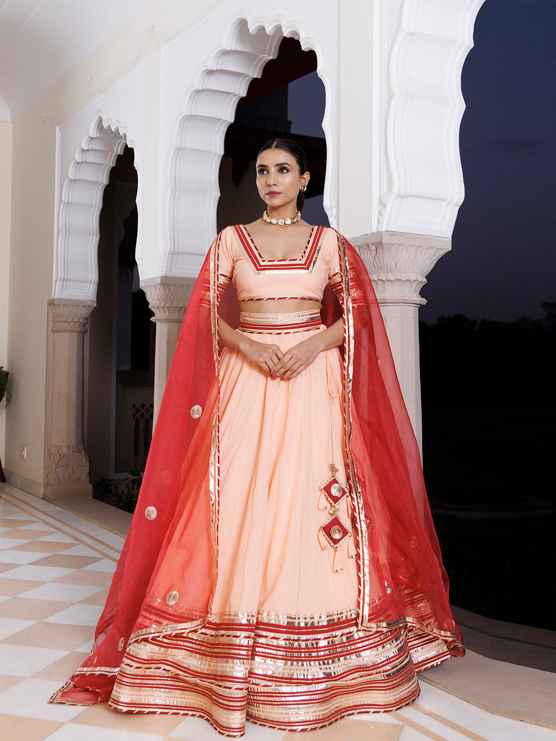 Vanilla Pink and Red Cotton Lehenga Set BY RAGAVI