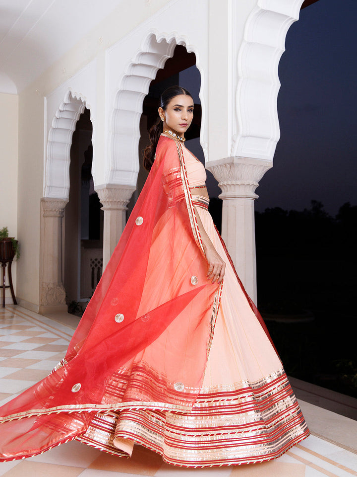 Vanilla Pink and Red Cotton Lehenga Set BY RAGAVI