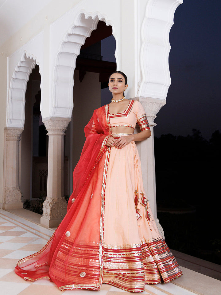 Vanilla Pink and Red Cotton Lehenga Set BY RAGAVI