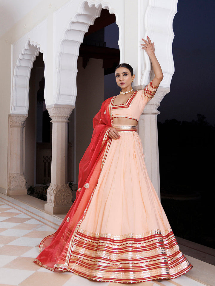 Vanilla Pink and Red Cotton Lehenga Set BY RAGAVI