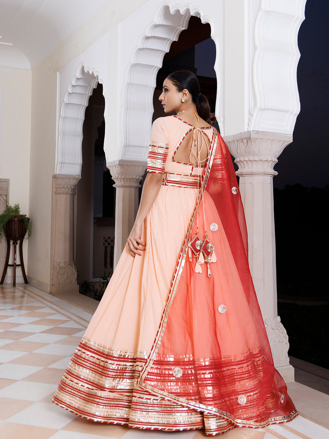 Vanilla Pink and Red Cotton Lehenga Set BY RAGAVI