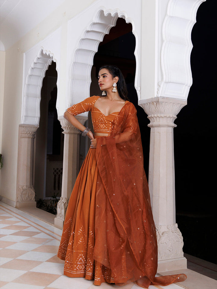 Mocha Bisque Brown Cotton Lehenga Set BY RAGAVI