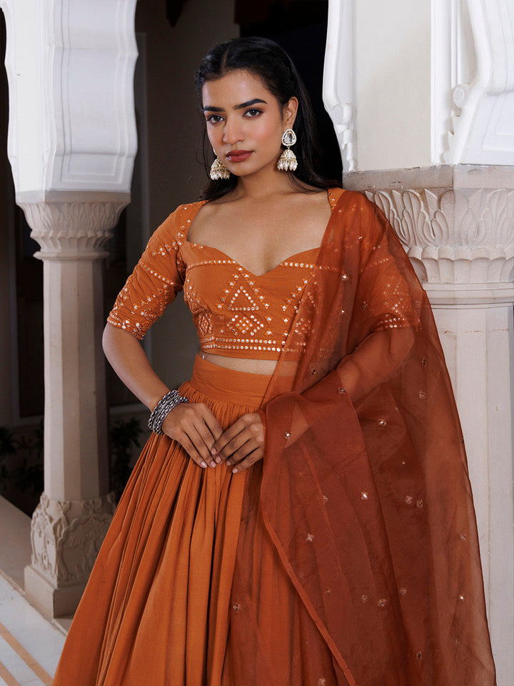 Mocha Bisque Brown Cotton Lehenga Set BY RAGAVI