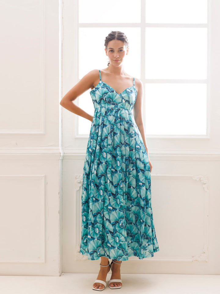 Beautiful Water Garden Green Maxi Dress by Ragavi, perfect for summer events and outdoor gatherings