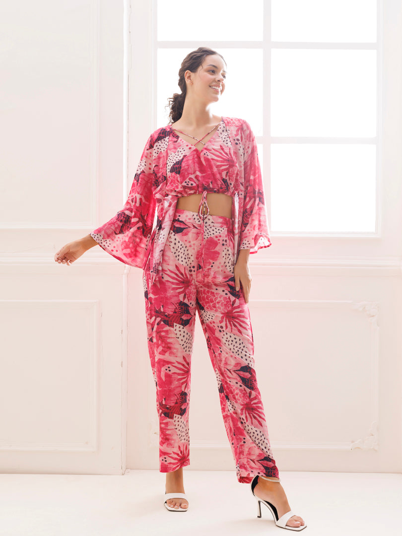  Side view of the flowy, comfortable Confetti Pink Muslin Co-ord Set by Ragavi