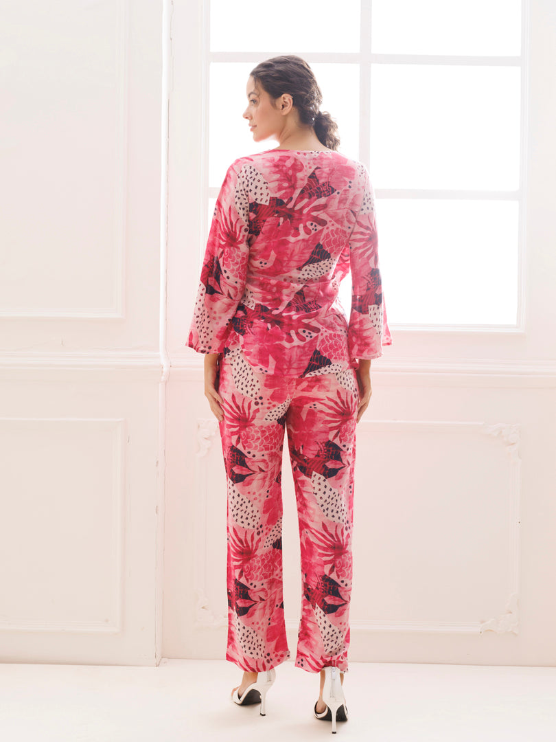  Beautiful floral pattern detail on the Confetti Pink Muslin Co-ord Set by Ragavi 