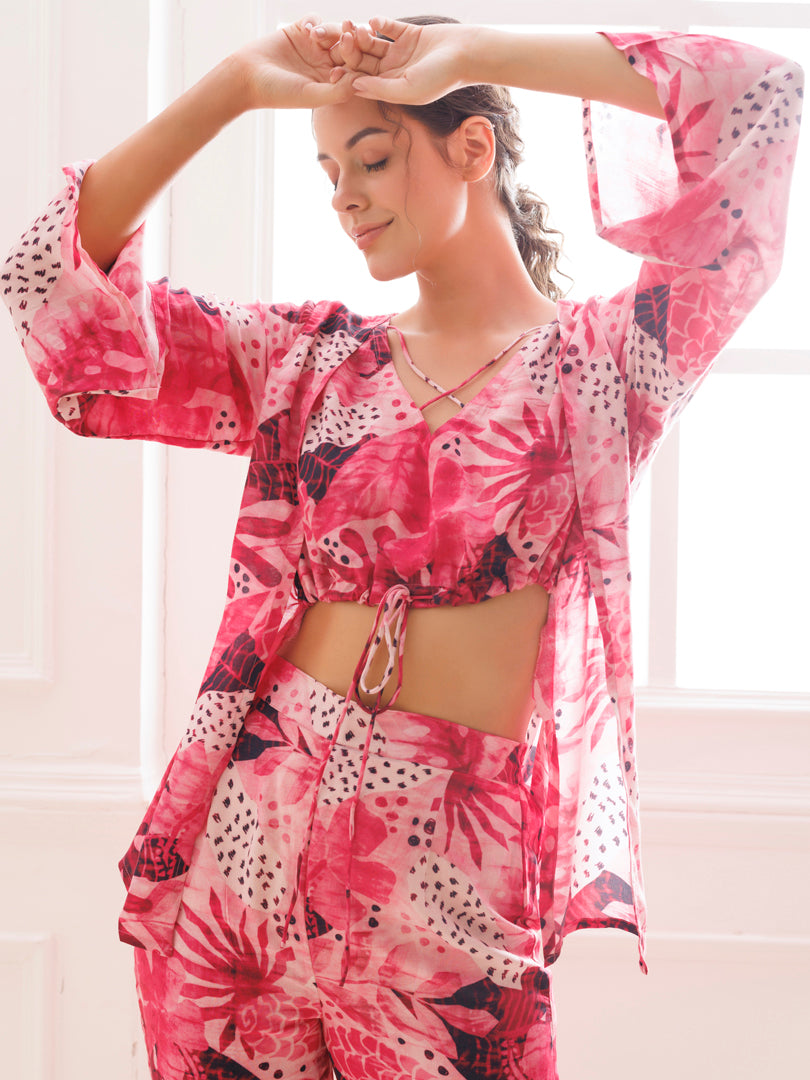  Front view of the fashionable and versatile Confetti Pink Muslin Co-ord Set by Ragavi