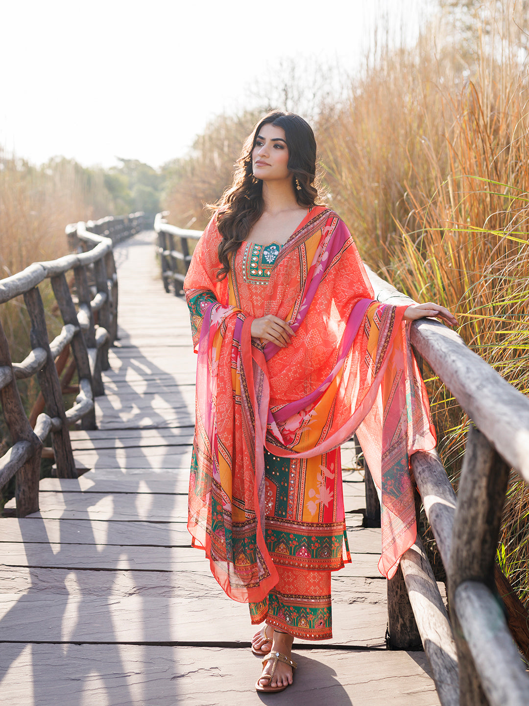 Marigold Orange and Yellow Muslin Kurta Set  - By Ragavi - qivii