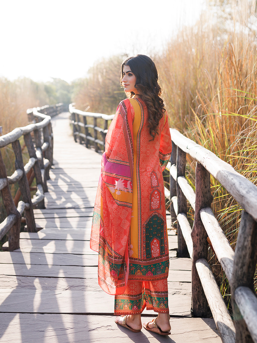 Marigold Orange and Yellow Muslin Kurta Set  - By Ragavi - qivii