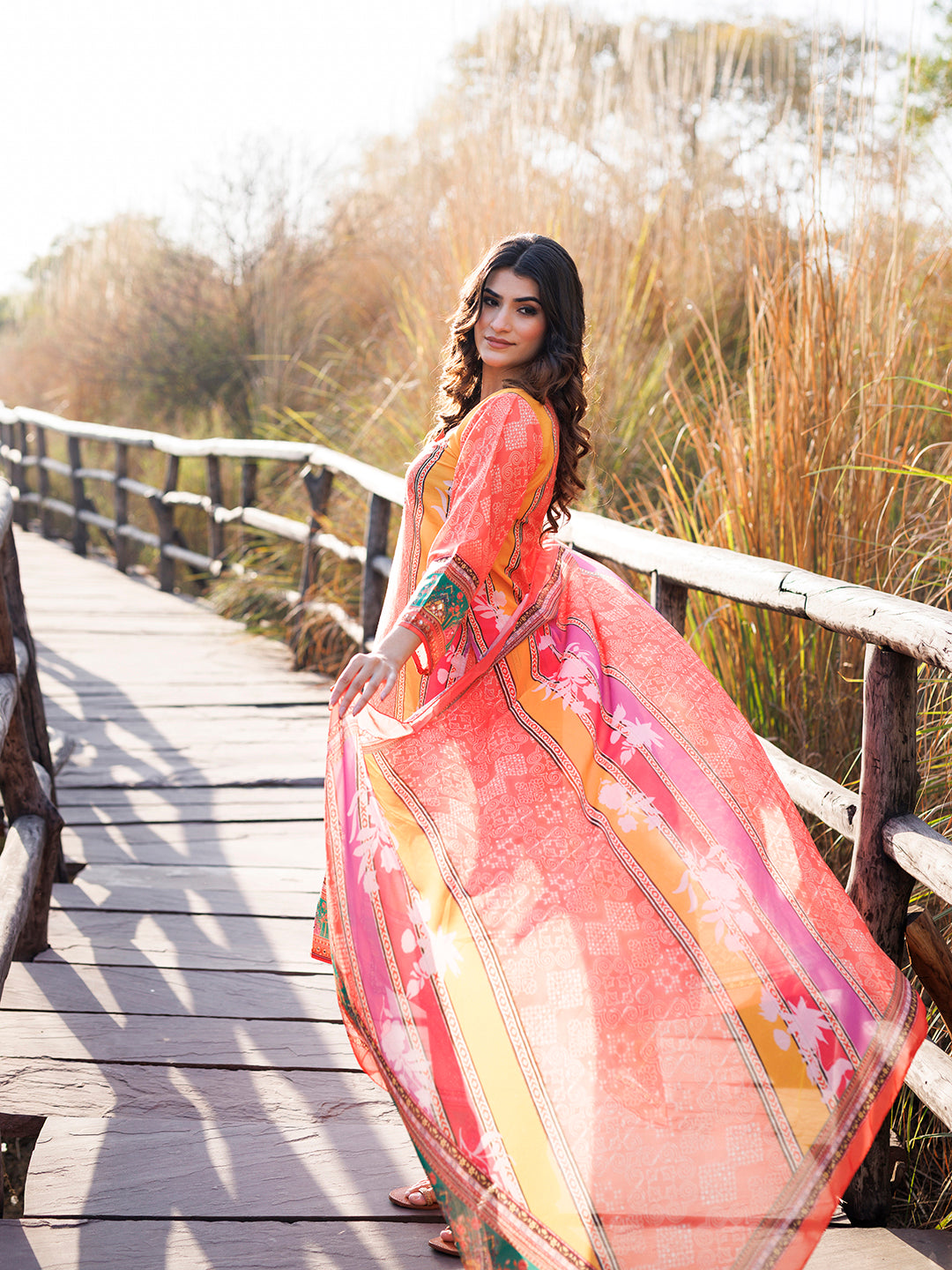 Marigold Orange and Yellow Muslin Kurta Set  - By Ragavi - qivii