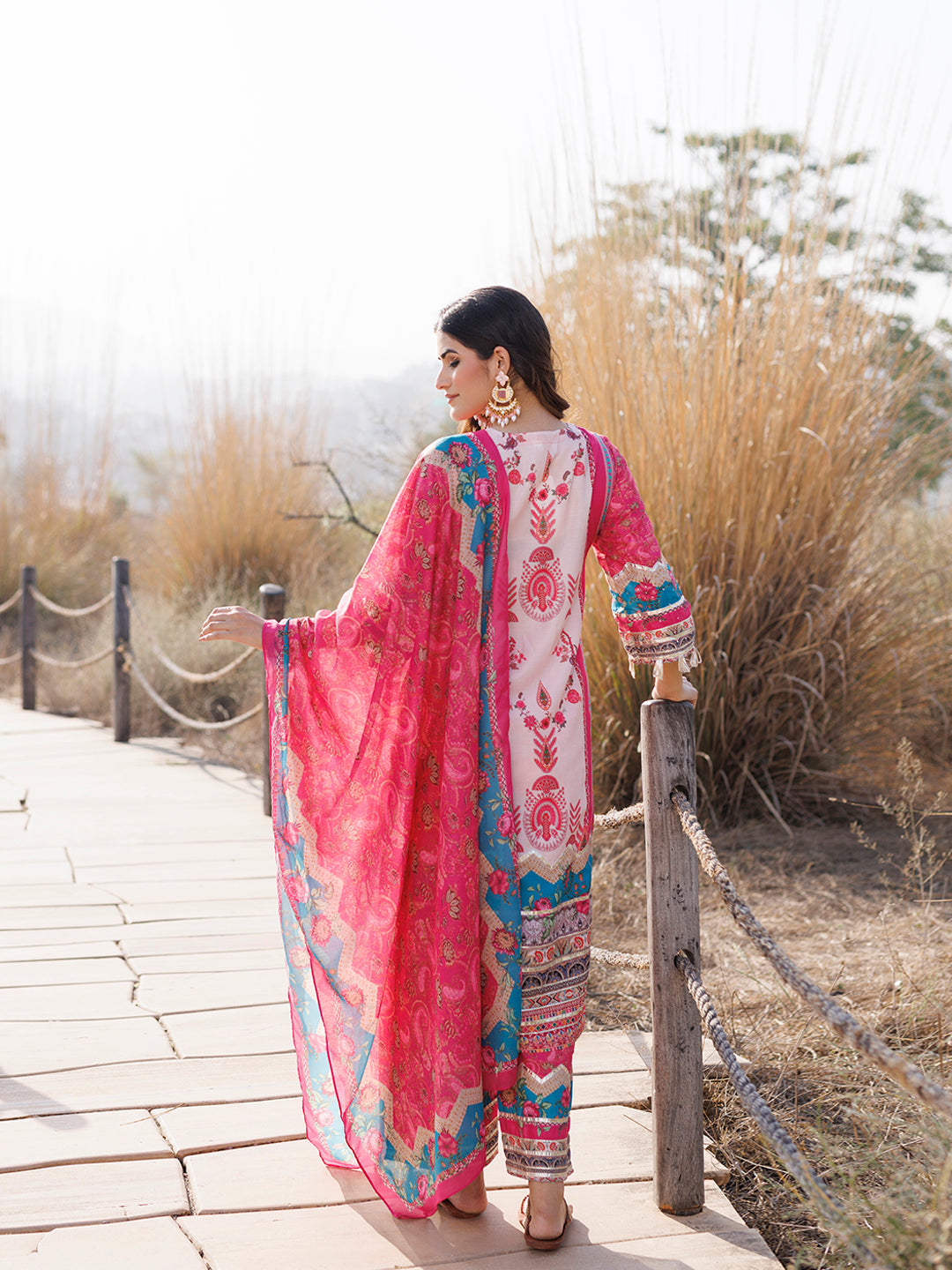 Flowering Pink Muslin Kurta Set