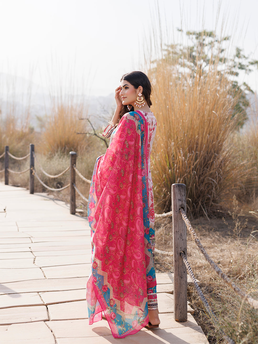 Flowering Pink Muslin Kurta Set