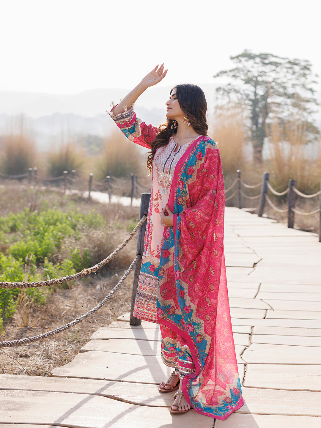Flowering Pink Muslin Kurta Set