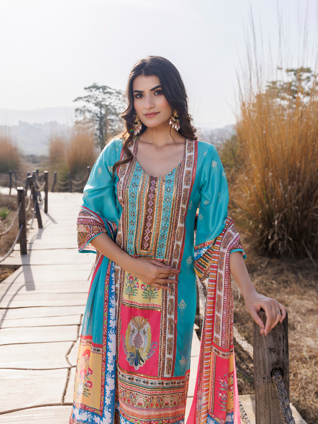 Sea Blue Muslin Kurta Set