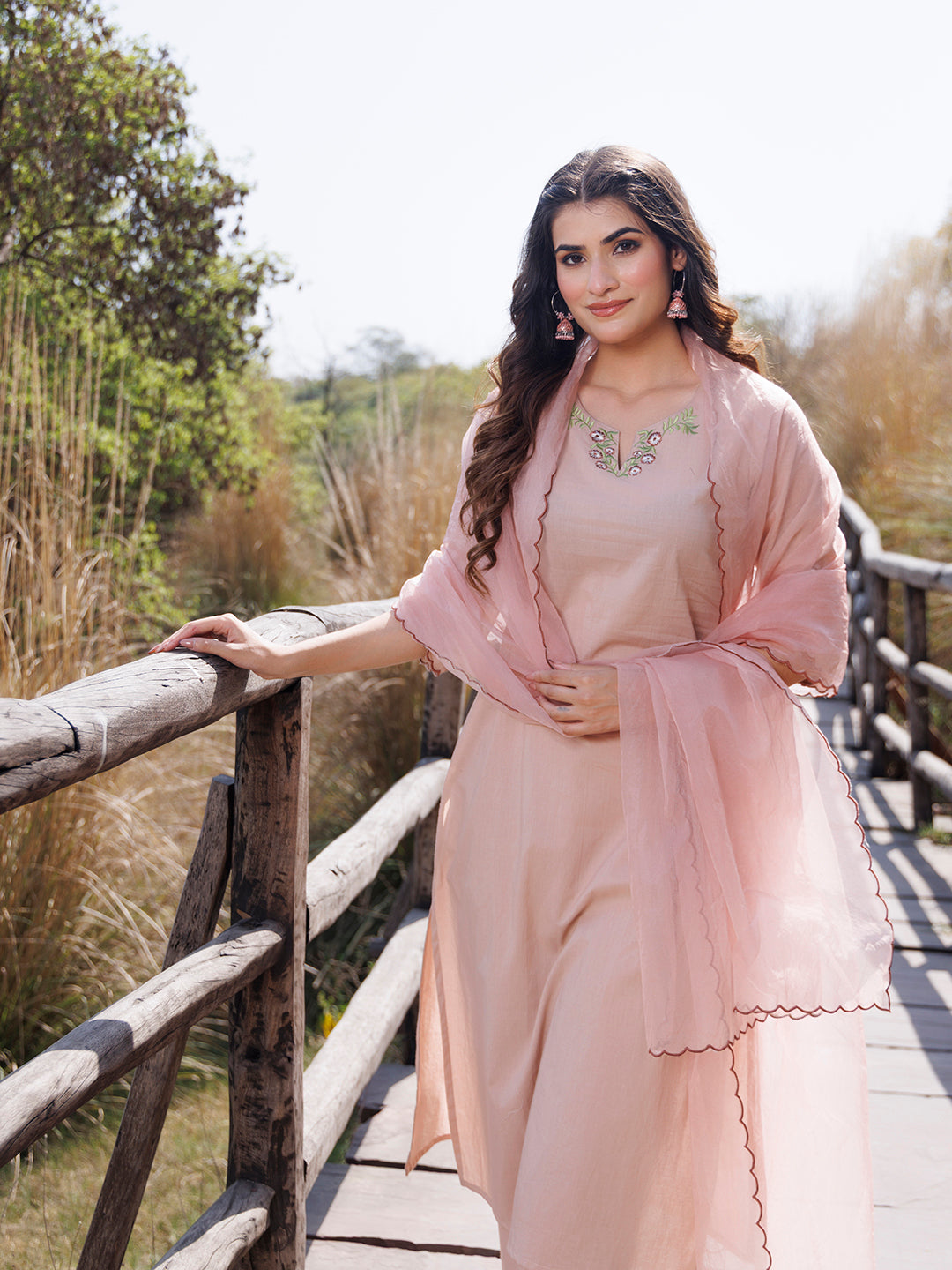 Mother Of Pearl Beige Cotton Embroidered Suit Set  - By Ragavi - qivii