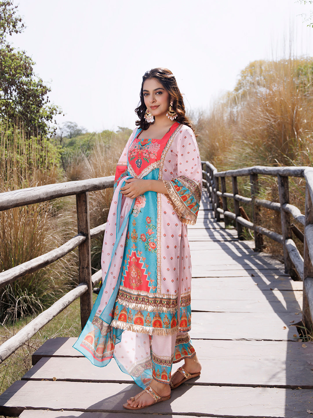 Pool Blue Pink Muslin Kurta Set  - By Ragavi - qivii