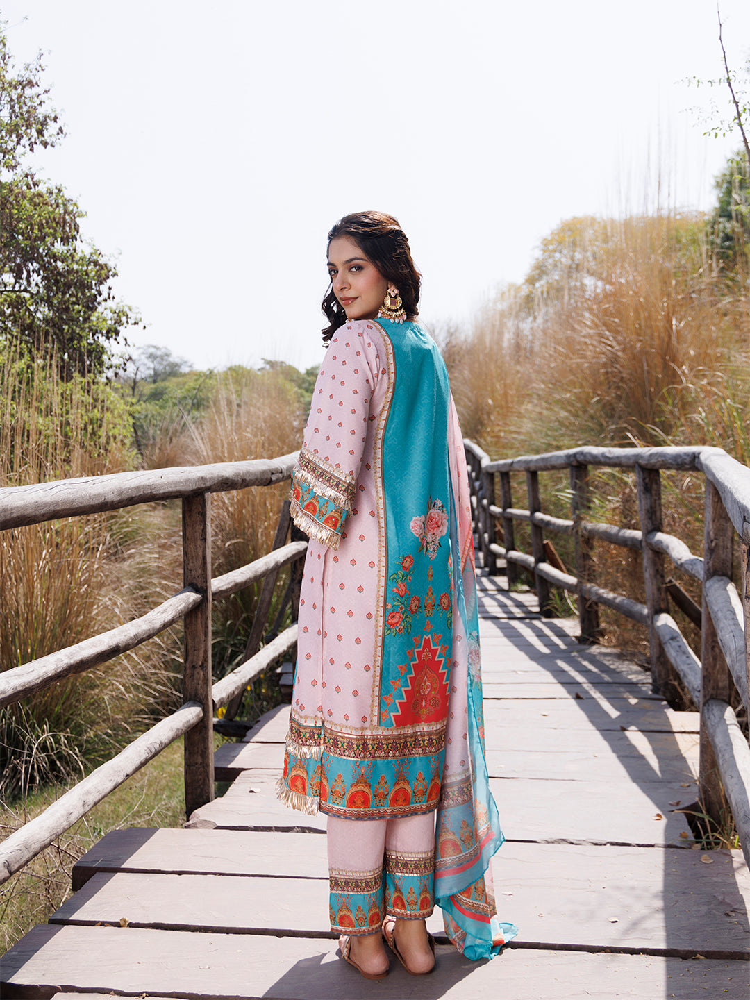 Pool Blue Pink Muslin Kurta Set  - By Ragavi - qivii