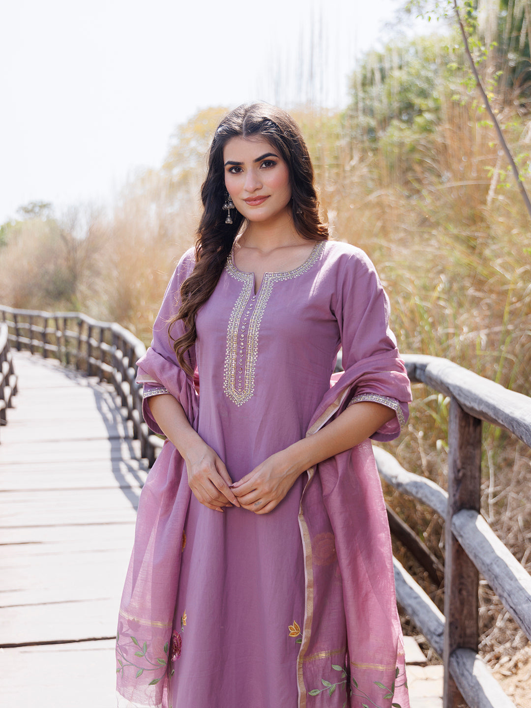 Heather Purple Cotton Suit Set  - By Ragavi - qivii