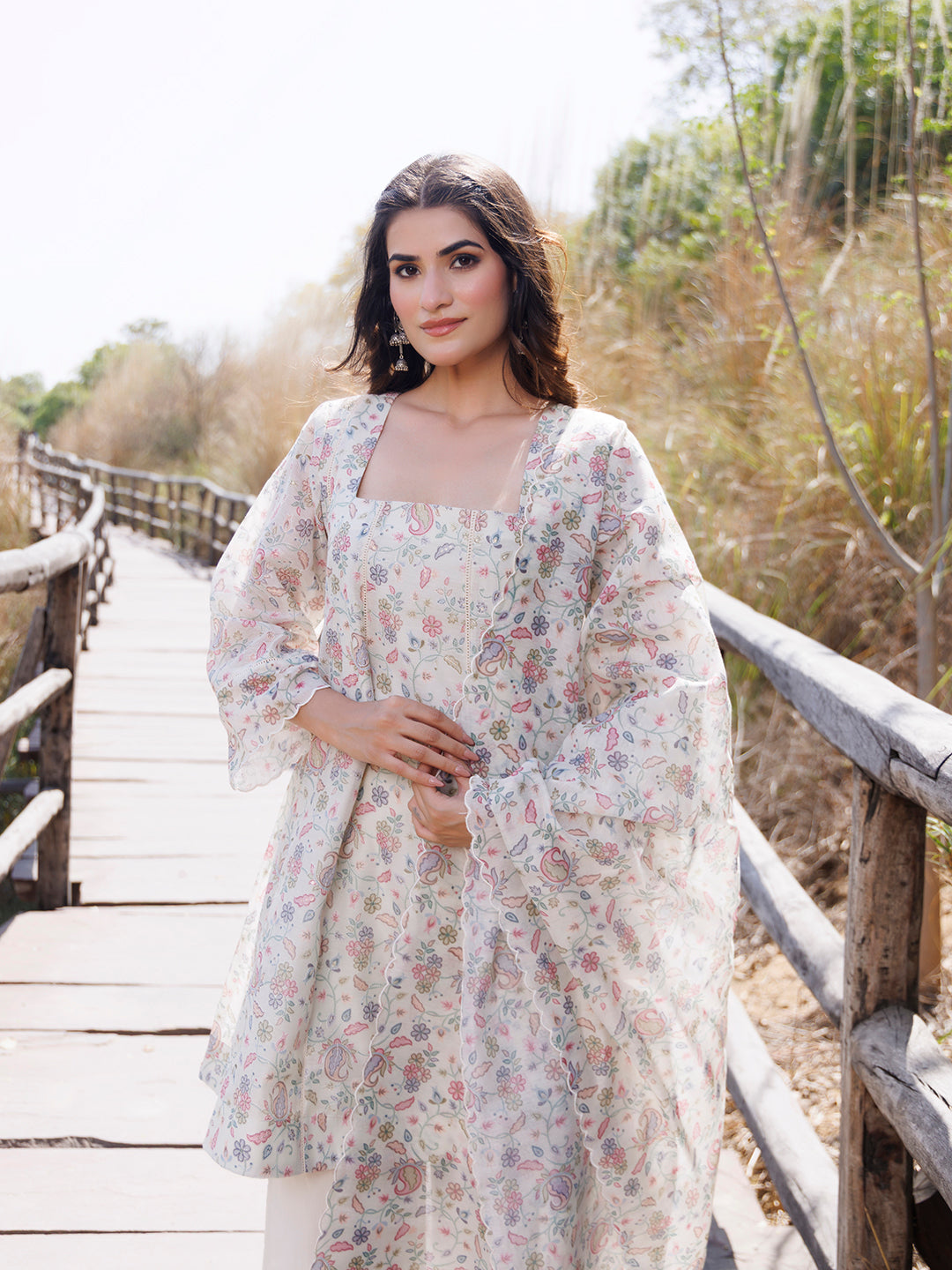 Warm Ivory Chanderi Suit Set  - By Ragavi - qivii