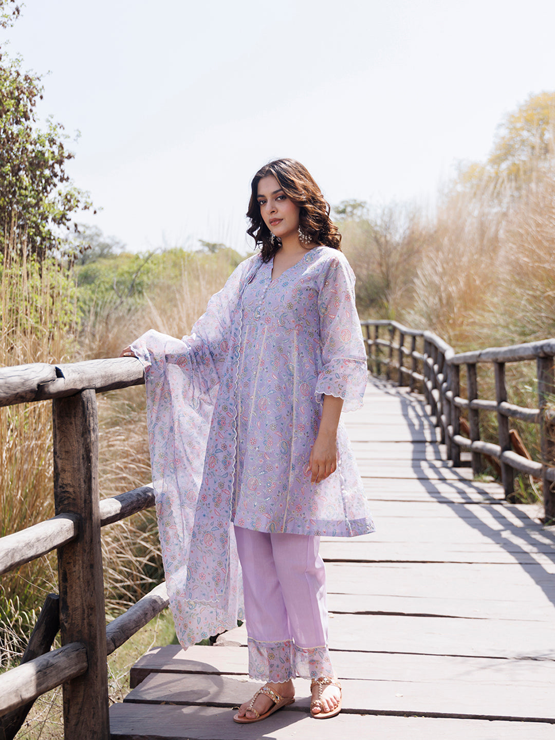 Bright Lilac Purple Chanderi Suit Set  - By Ragavi - qivii