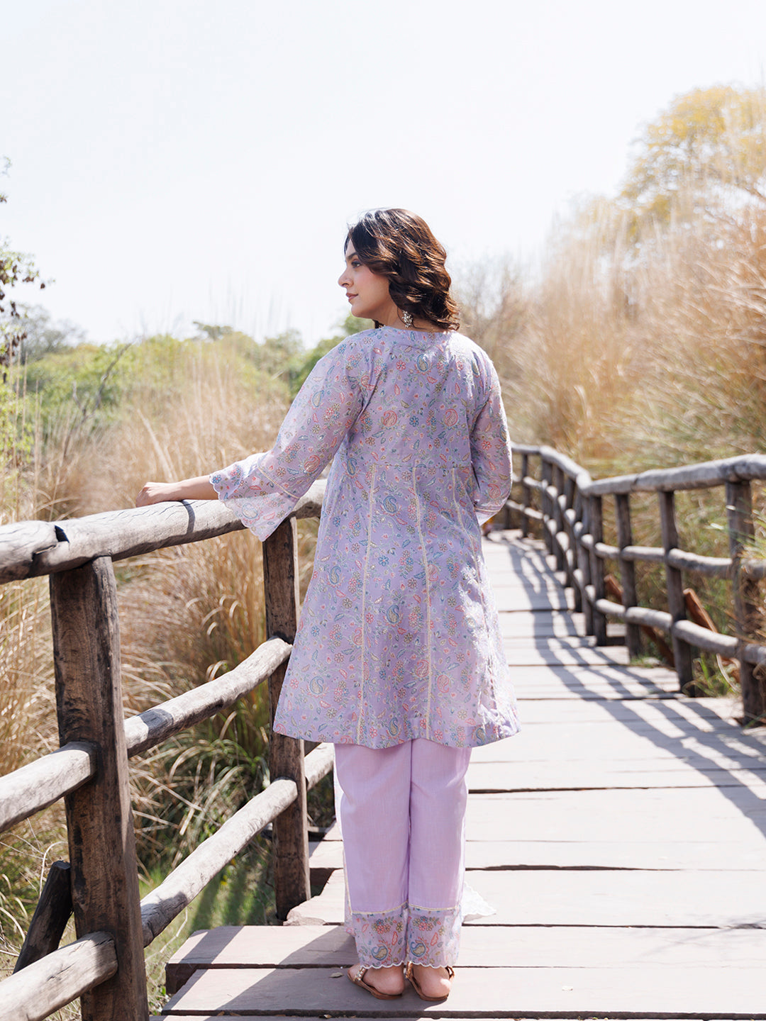 Bright Lilac Purple Chanderi Suit Set  - By Ragavi - qivii