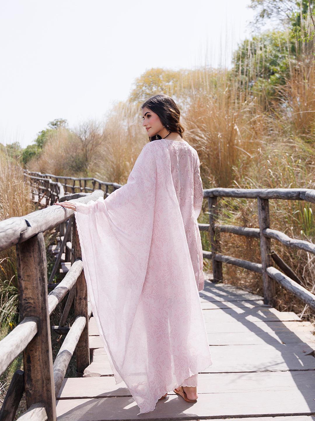 Tea Rose Pink Chanderi Suit Set  - By Ragavi - qivii