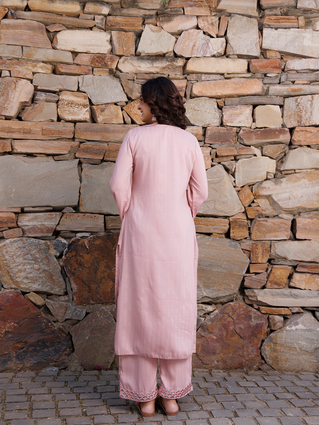 Soft Pink Mirror Work Kurta Set  - By Ragavi - qivii