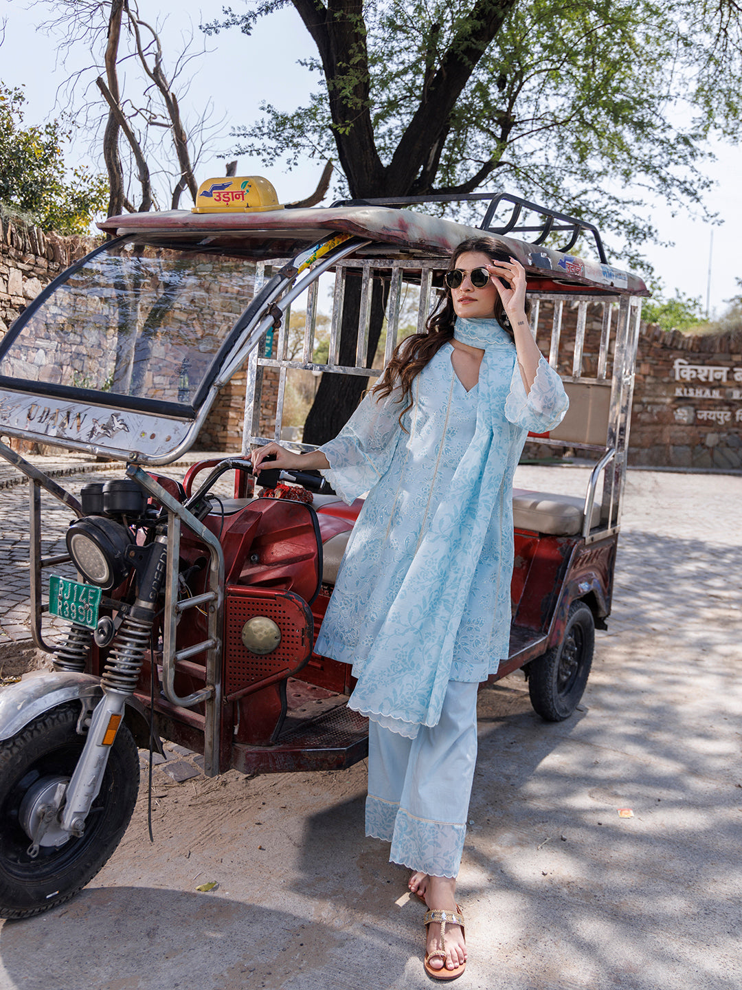 Diamond Blue Chanderi Suit Set  - By Ragavi - qivii