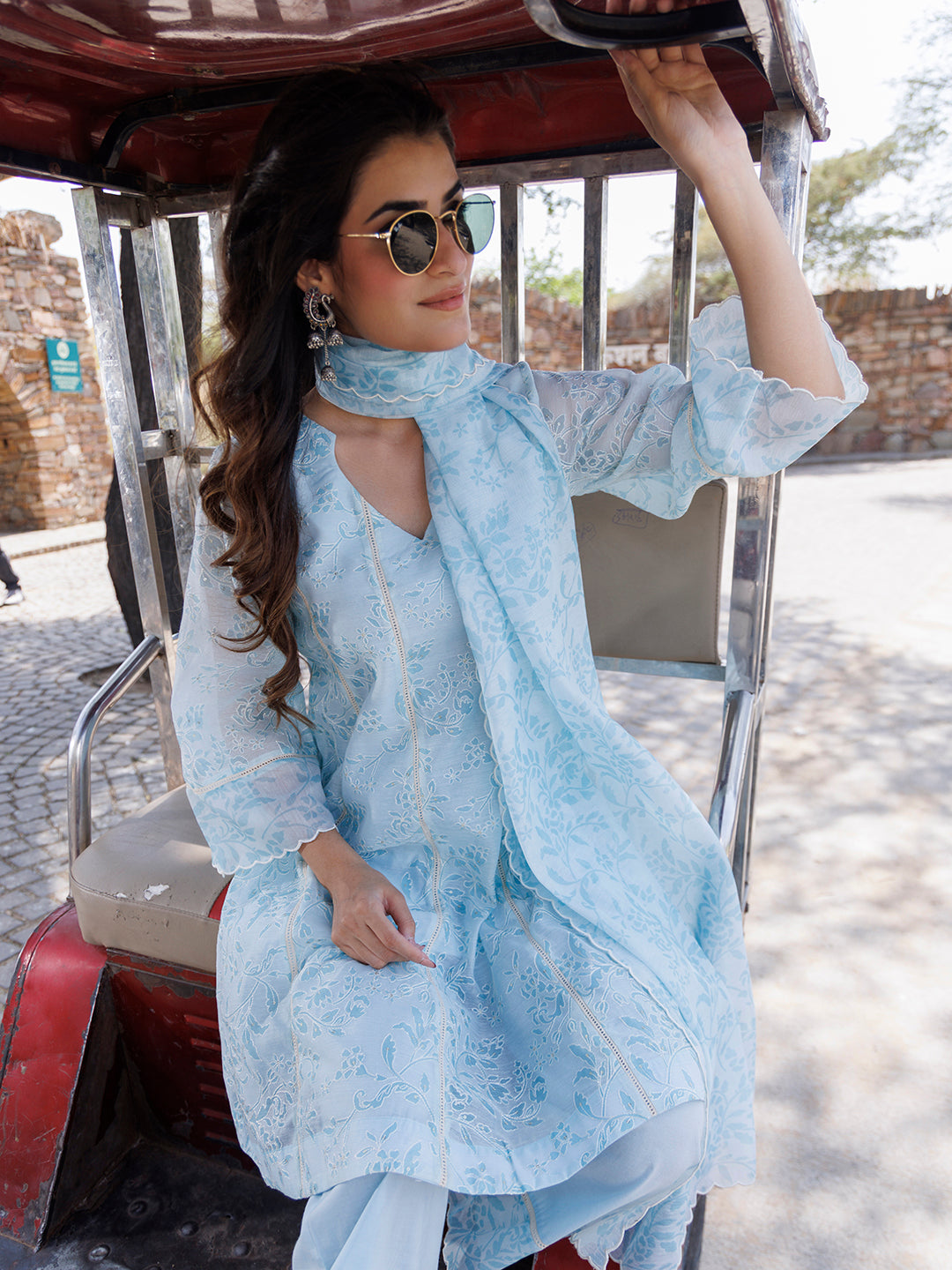 Diamond Blue Chanderi Suit Set  - By Ragavi - qivii