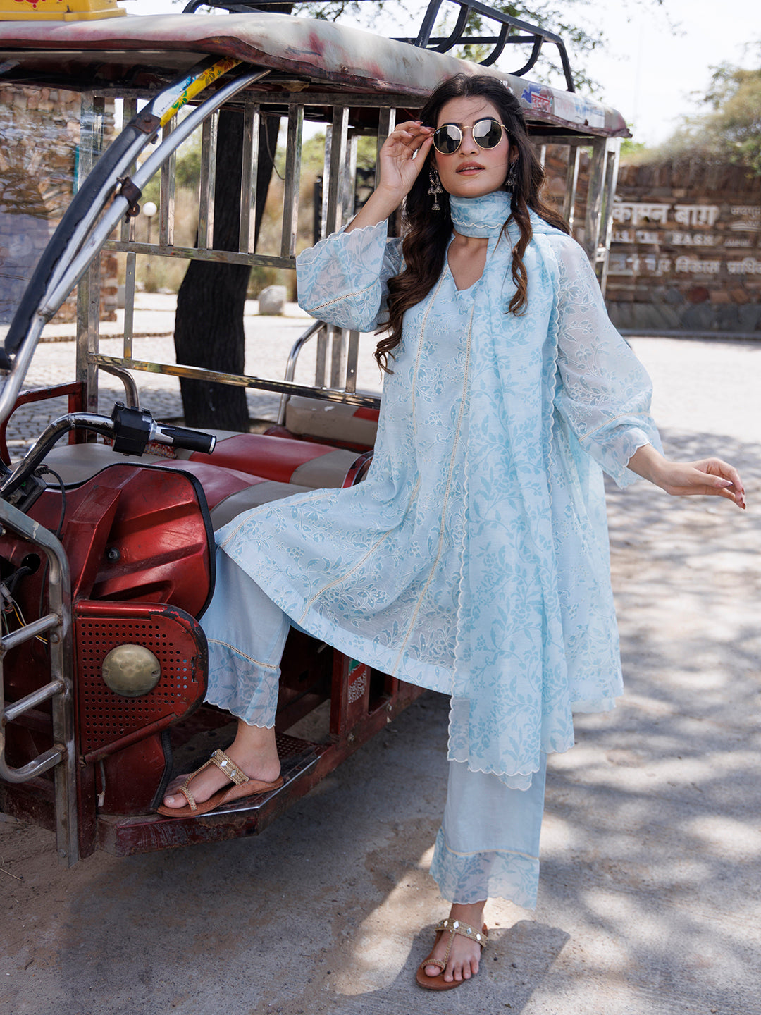 Diamond Blue Chanderi Suit Set  - By Ragavi - qivii