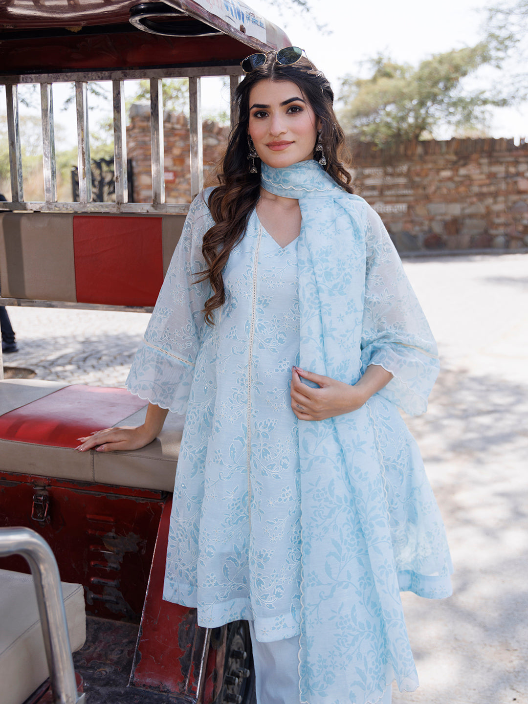 Diamond Blue Chanderi Suit Set  - By Ragavi - qivii